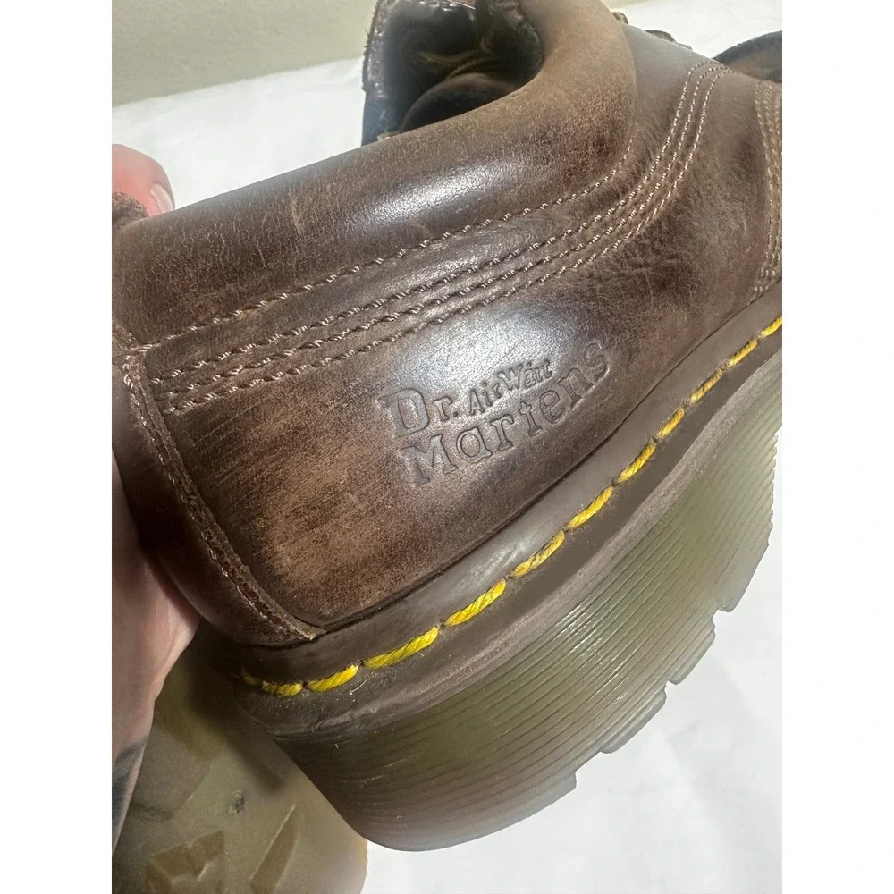 Dr Martens Lowell Mens 9 Brown Leather Moc Toe Oxford Shoes AirWair Lug Sole Y2K
